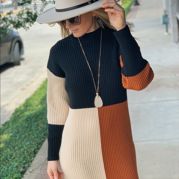 LAST ONE LEFT Autumn In The City Dress-Blk/Mocha/Rust - Picture 3 of 4